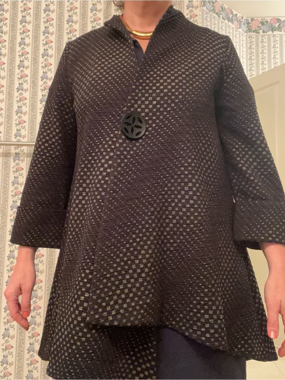 IC by Connie K Black Metallic Sheer Textured Jacket Top Size S